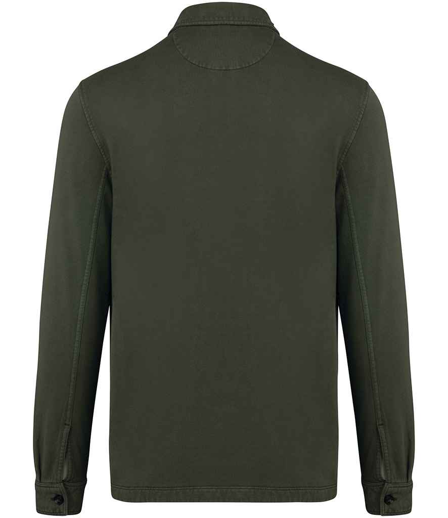 Native Spirit Faded Brushed Fleece Overshirt in Washed Organic Khaki, back view
