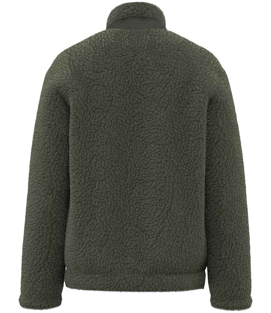 Native Spirit Unisex Sherpa Jacket in Forest Khaki/Dark Khaki, back view