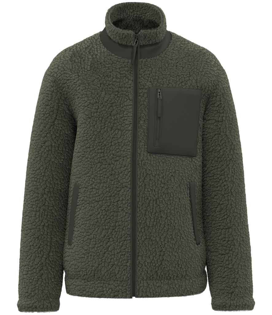 Native Spirit Unisex Sherpa Jacket in Forest Khaki/Dark Khaki, front view
