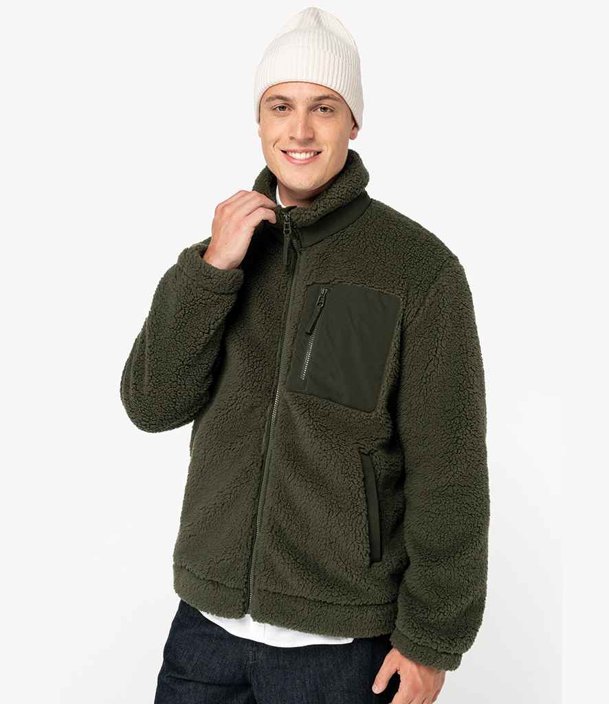 Native Spirit Unisex Sherpa Jacket in Forest Khaki/Dark Khaki
