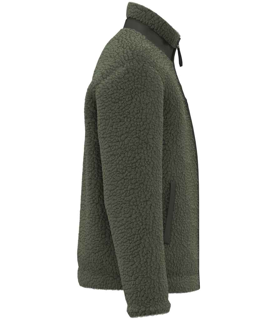 Native Spirit Unisex Sherpa Jacket in Forest Khaki/Dark Khaki, side view