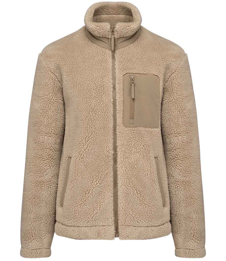 Native Spirit Unisex Sherpa Jacket in Wet Sand/Driftwood, front view