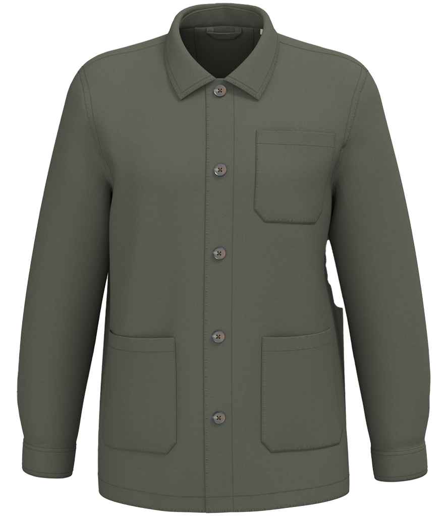 Native Spirit Washed Effect Work Jacket in Washed Organic Khaki, front view