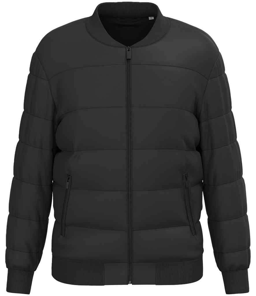 Native Spirit Varsity Collar Padded Jacket in Black, front view