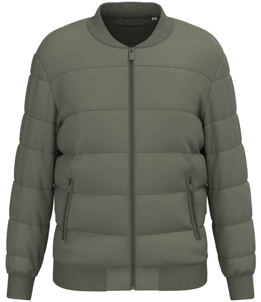 Native Spirit Varsity Collar Padded Jacket in Organic Khaki, front view