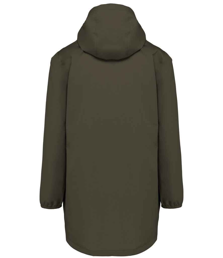Native Spirit Unisex Waterproof Jacket in Organic Khaki, back view