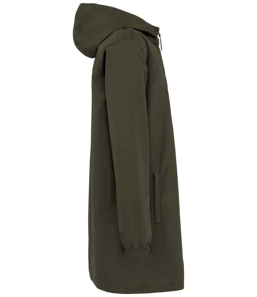 Native Spirit Unisex Waterproof Jacket in Organic Khaki, side view