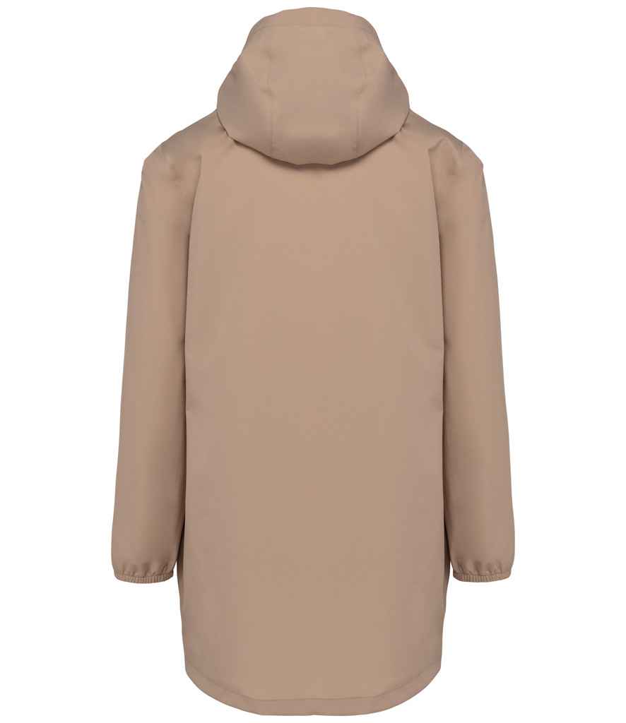 Native Spirit Unisex Waterproof Jacket in Wet Sand, back view
