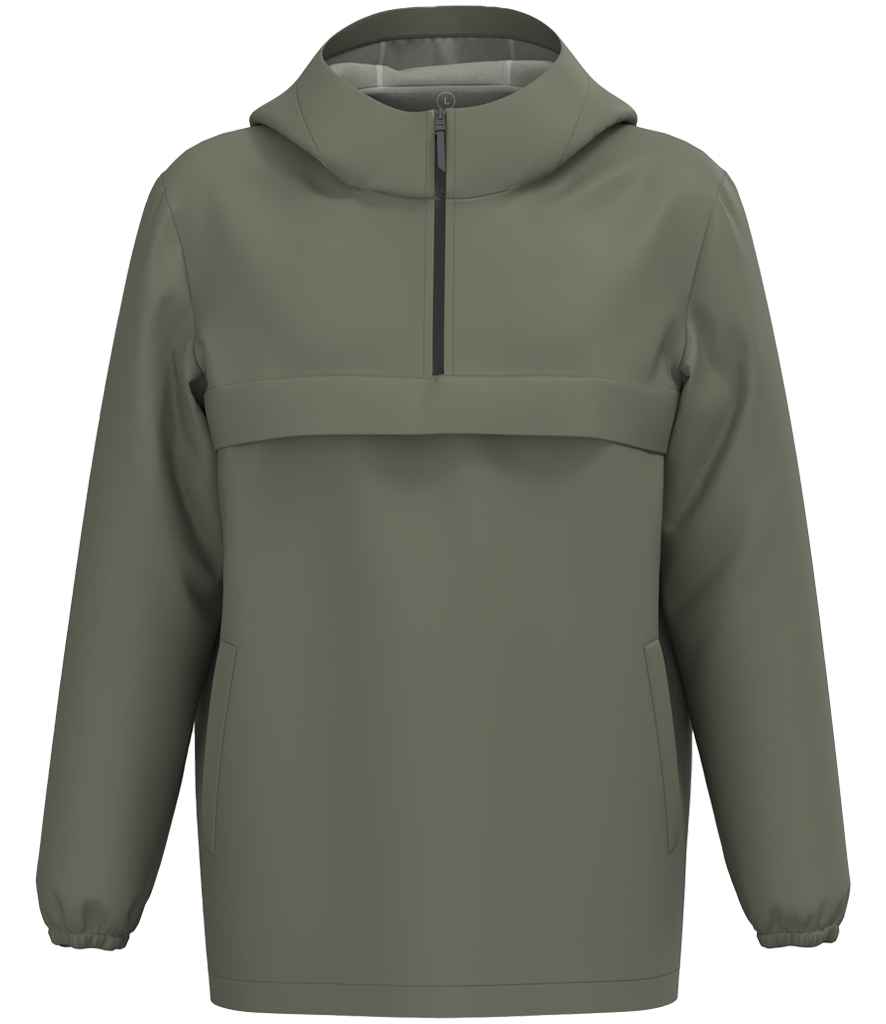 Native Spirit Unisex Waterproof 1/4 Zip Windbreaker in Organic Khaki, front view