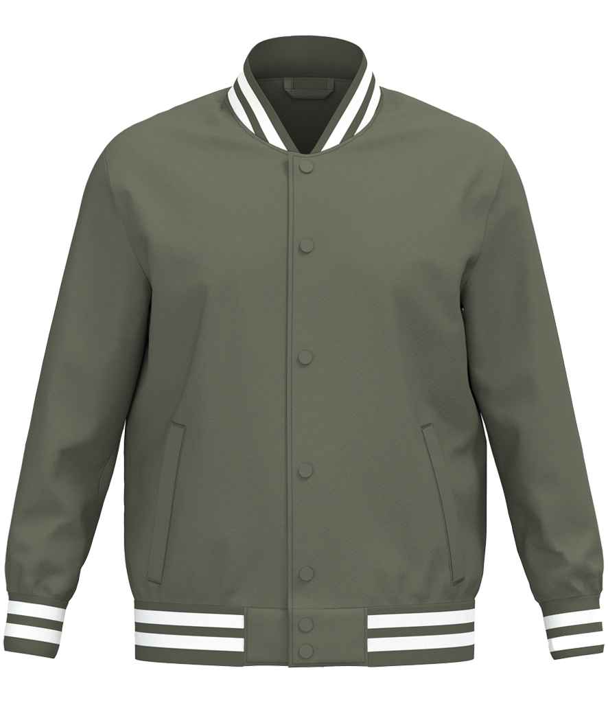 Native Spirit Unisex Varsity Padded Jacket in Organic Khaki, front view