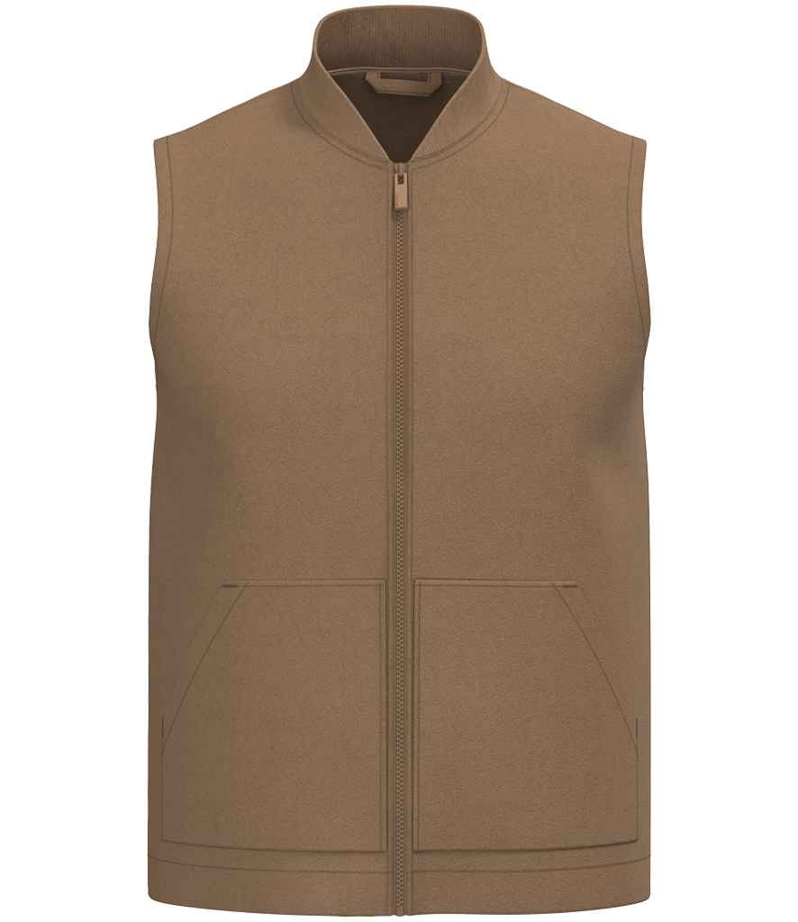 Native Spirit Unisex Twill Bodywarmer with Varsity Collar in Dark Camel, front view