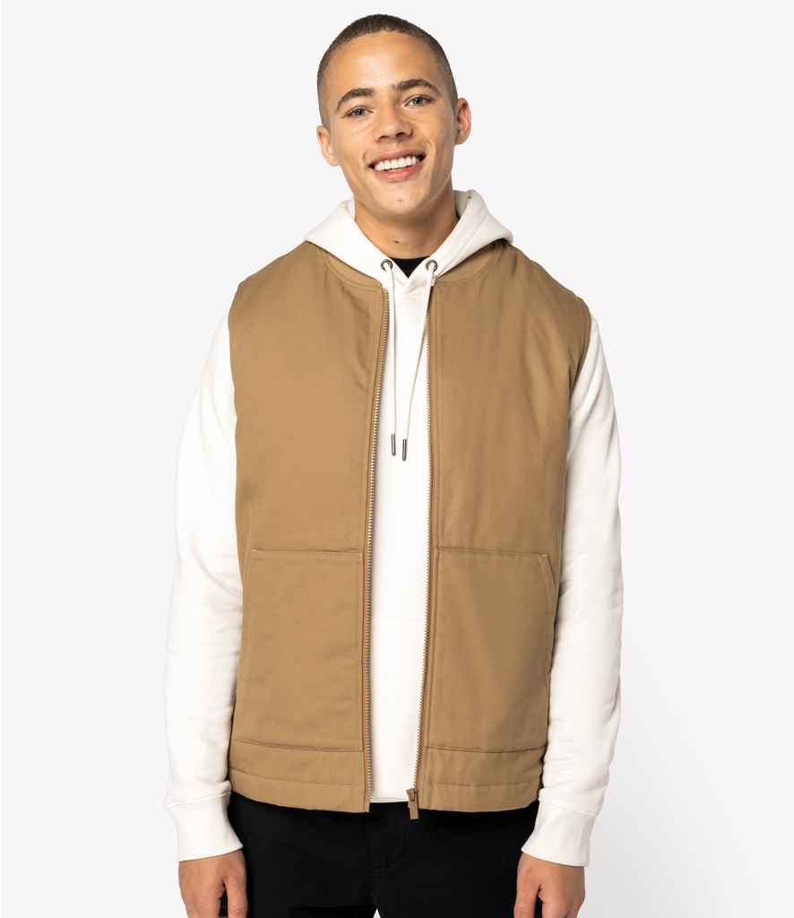 Native Spirit Unisex Twill Bodywarmer with Varsity Collar in Dark Camel