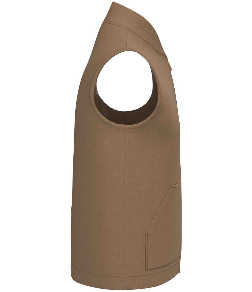 Native Spirit Unisex Twill Bodywarmer with Varsity Collar in Dark Camel, side view