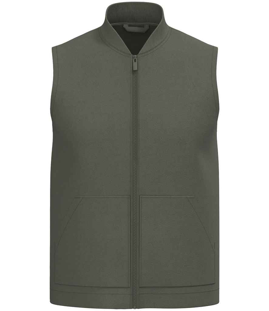 Native Spirit Unisex Twill Bodywarmer with Varsity Collar in Organic Khaki, front view