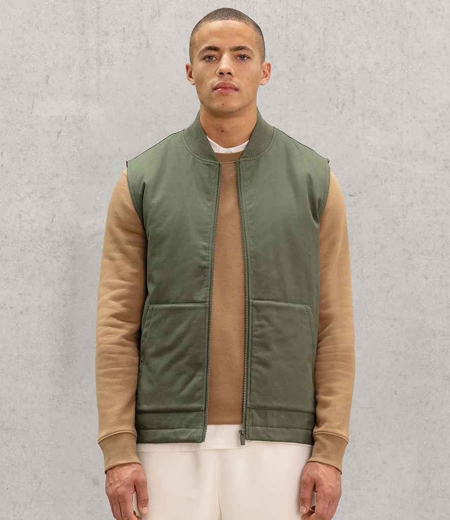 Native Spirit Unisex Twill Bodywarmer with Varsity Collar in Organic Khaki