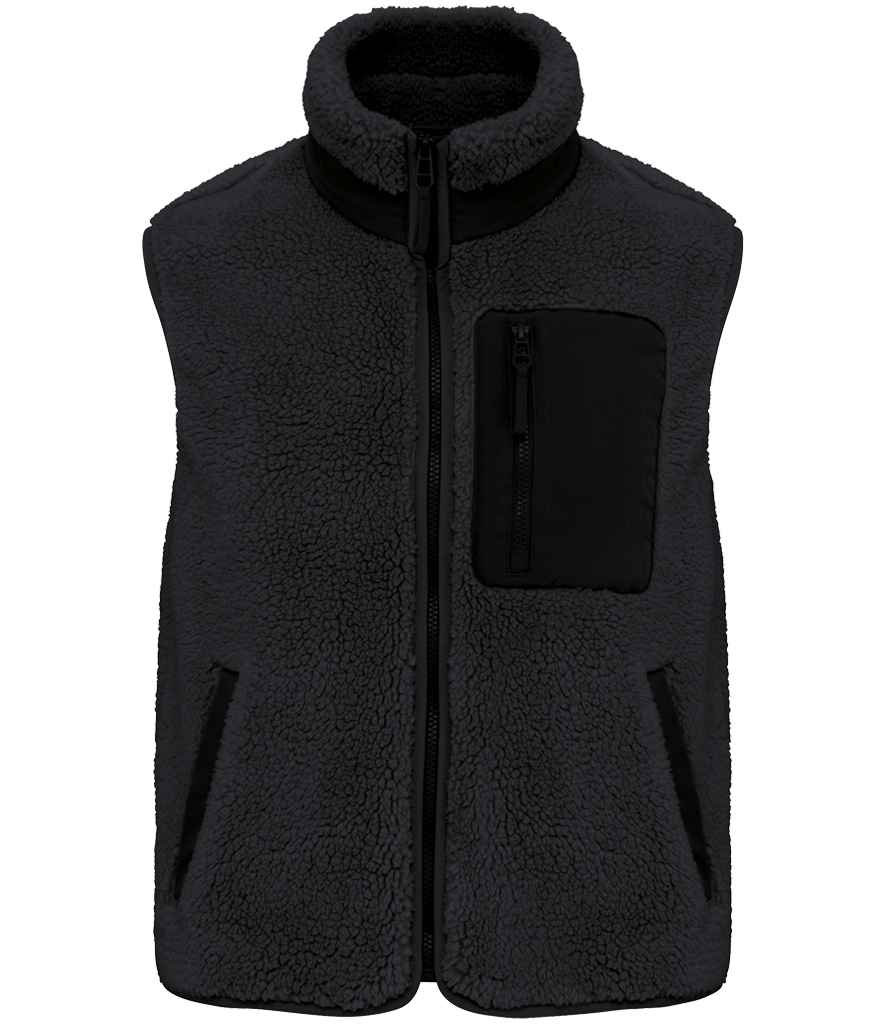 Native Spirit Unisex Sherpa Bodywarmer in Black, front view