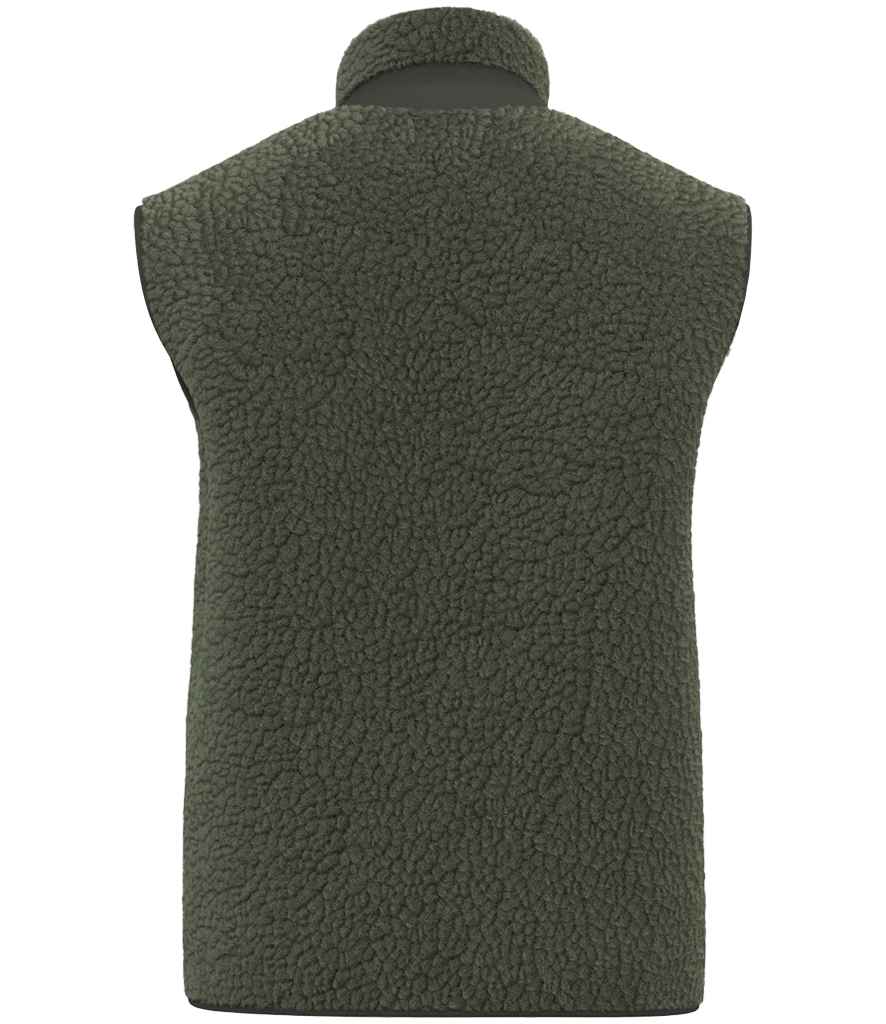 Native Spirit Unisex Sherpa Bodywarmer in Forest Khaki/Dark Khaki, back view