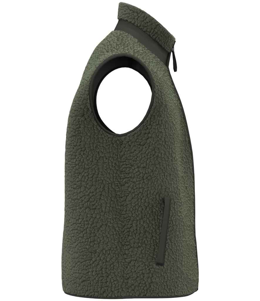 Native Spirit Unisex Sherpa Bodywarmer in Forest Khaki/Dark Khaki, side view