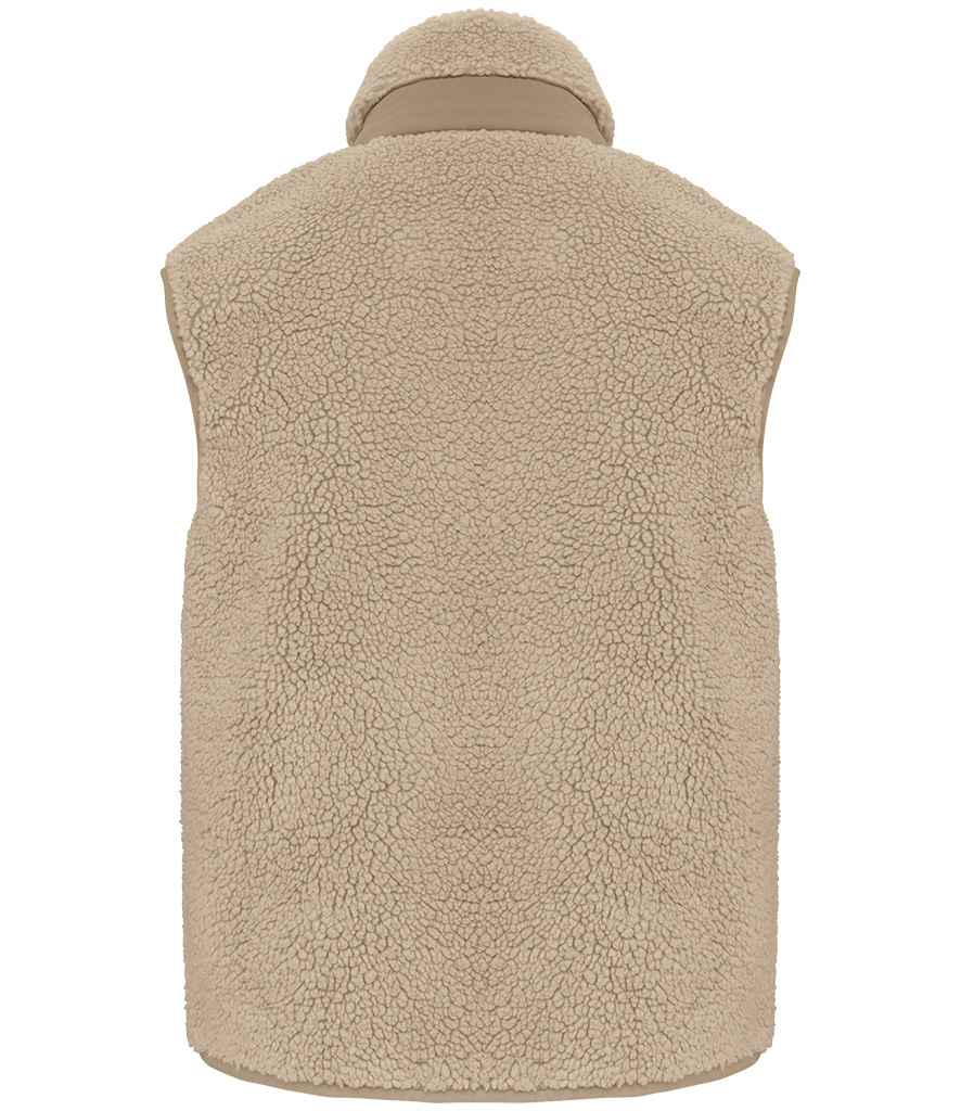 Native Spirit Unisex Sherpa Bodywarmer in Wet Sand/Driftwood, back view