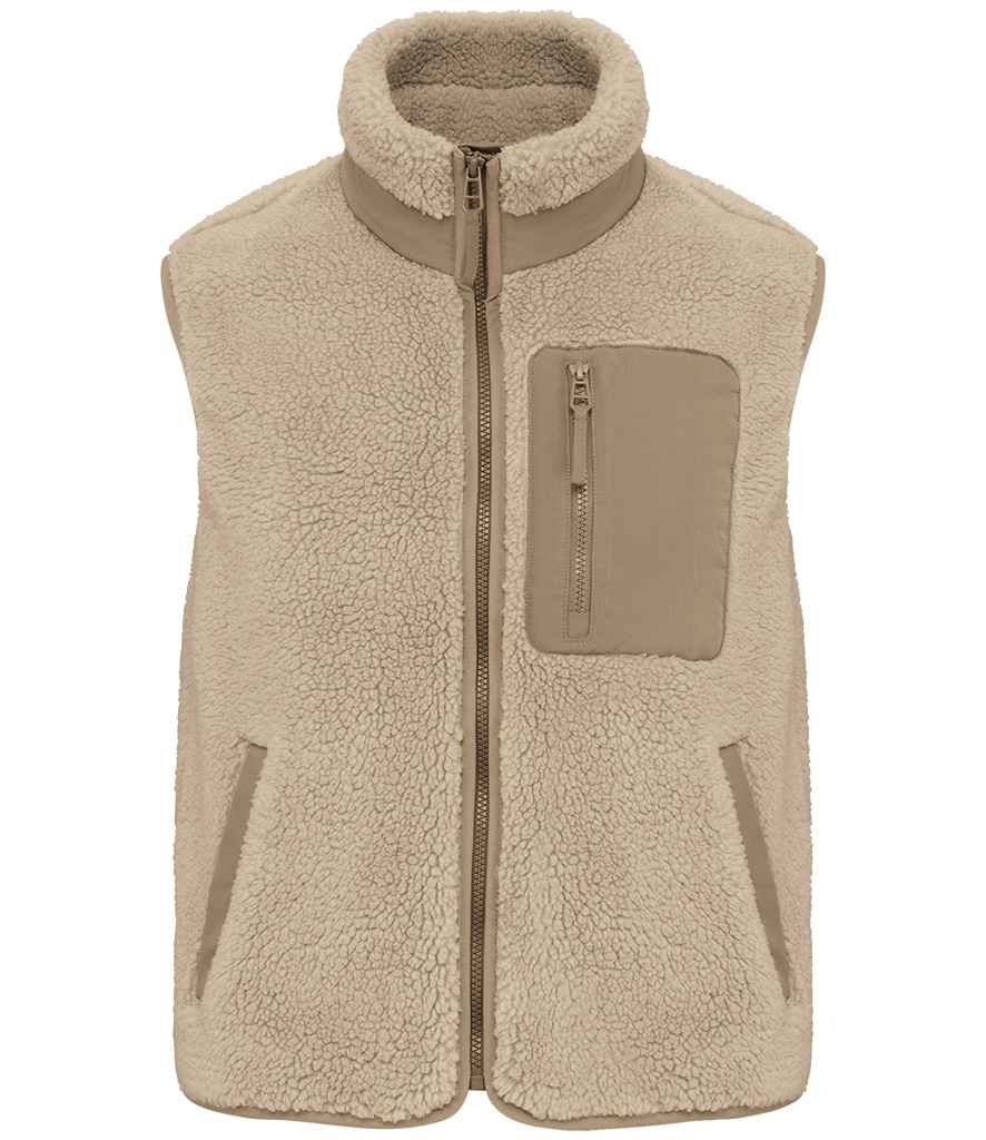 Native Spirit Unisex Sherpa Bodywarmer in Wet Sand/Driftwood, front view