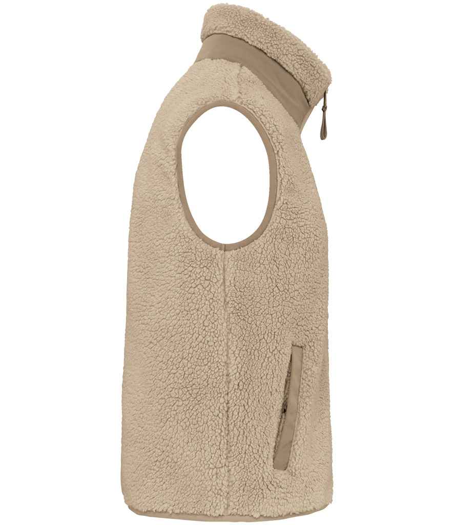Native Spirit Unisex Sherpa Bodywarmer in Wet Sand/Driftwood, side view