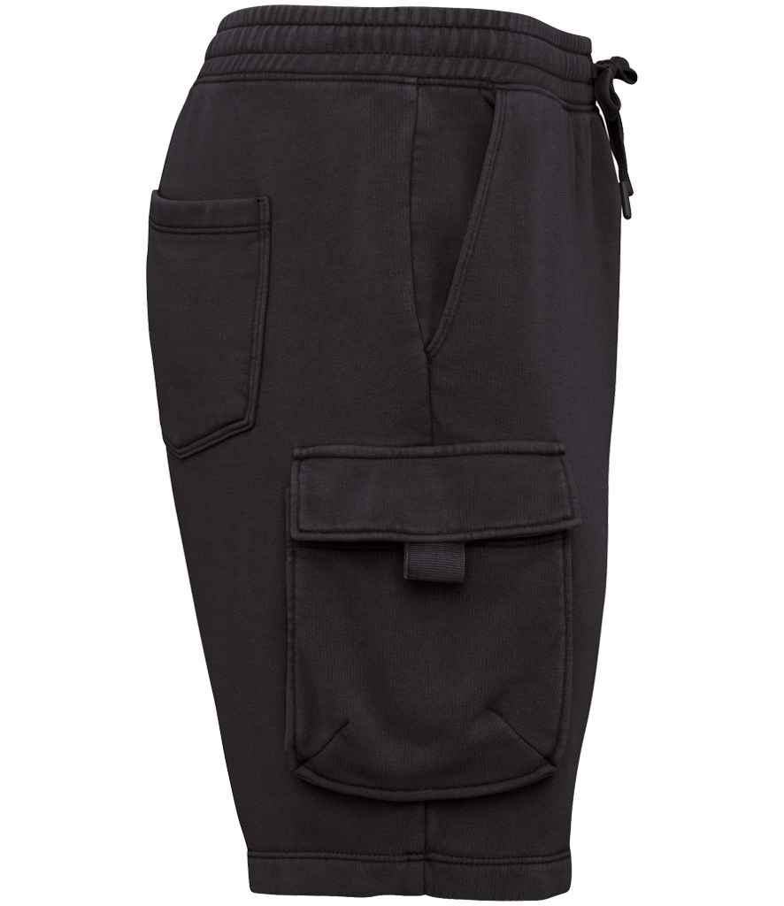 Native Spirit French Terry Washed Effect Cargo Shorts in Washed Black, side view