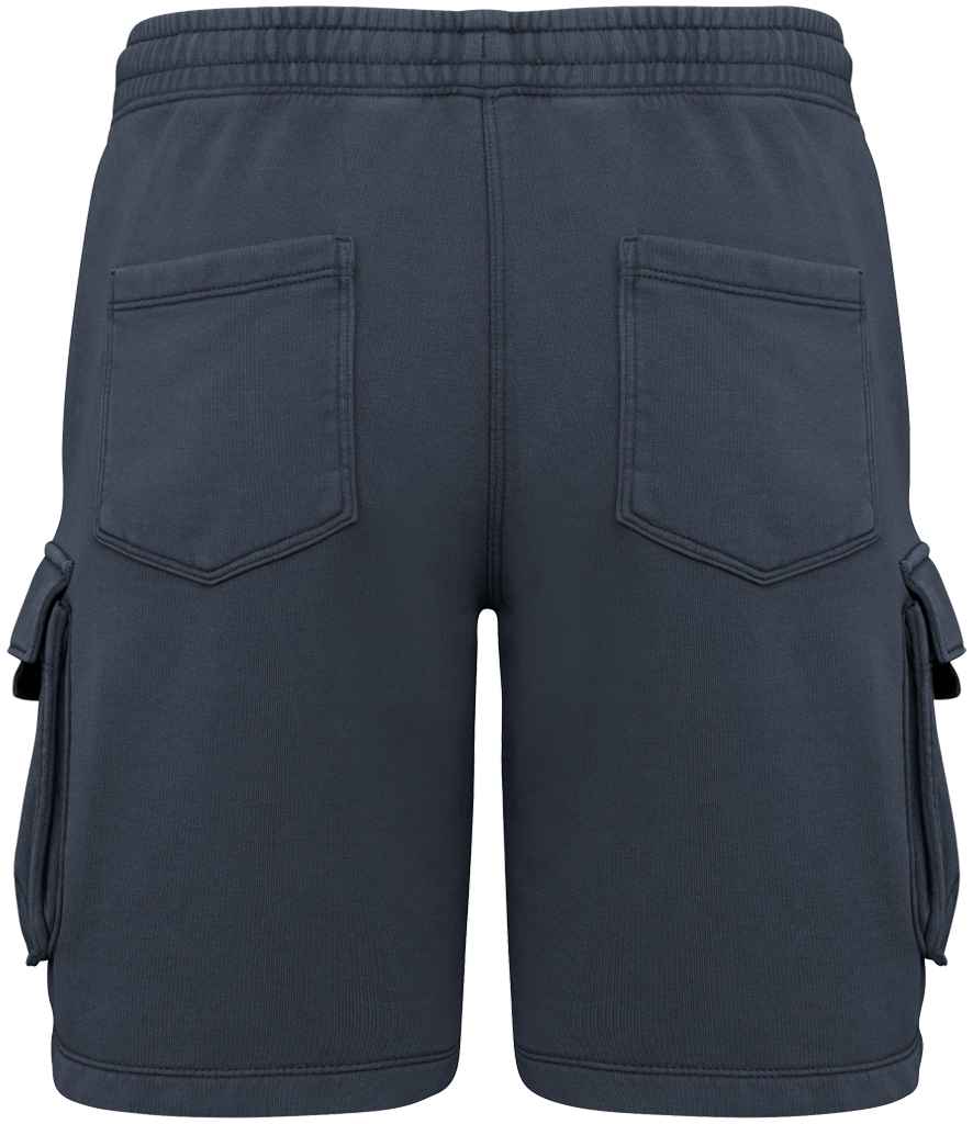 Native Spirit French Terry Washed Effect Cargo Shorts in Washed Navy, back view