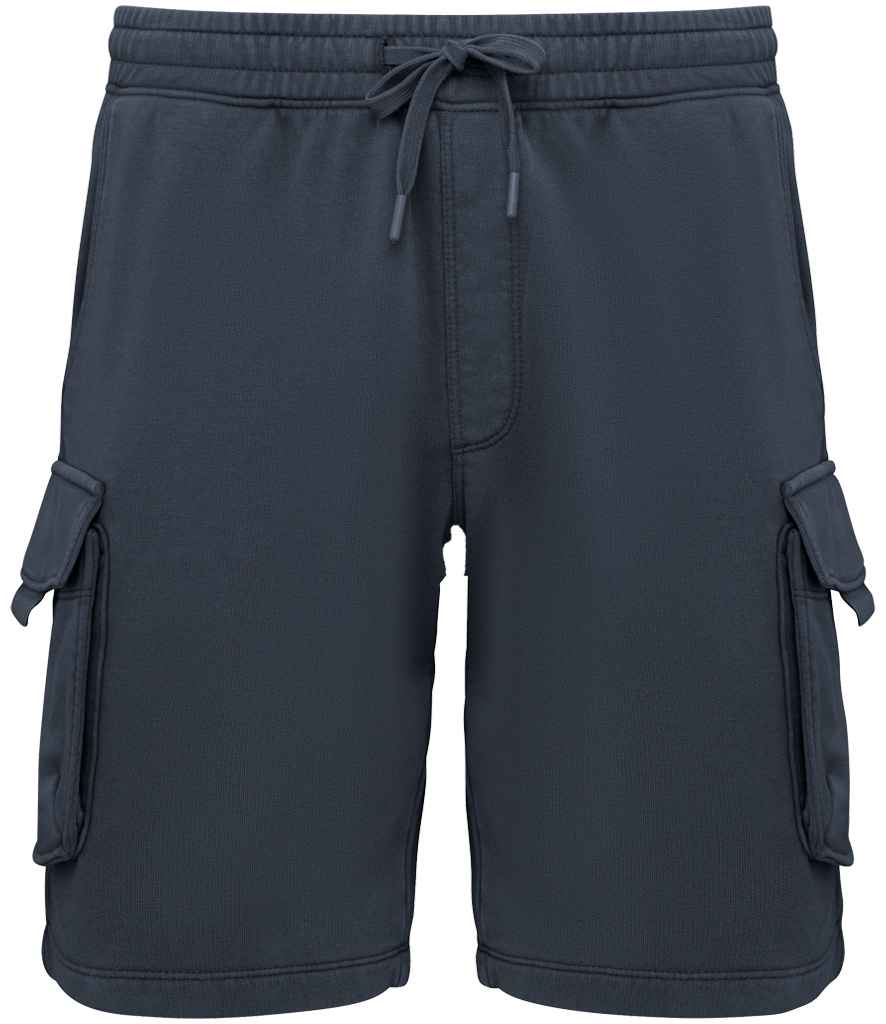 Native Spirit French Terry Washed Effect Cargo Shorts in Washed Navy, front view