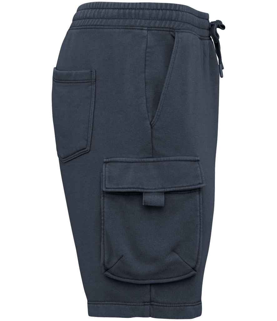 Native Spirit French Terry Washed Effect Cargo Shorts in Washed Navy, side view