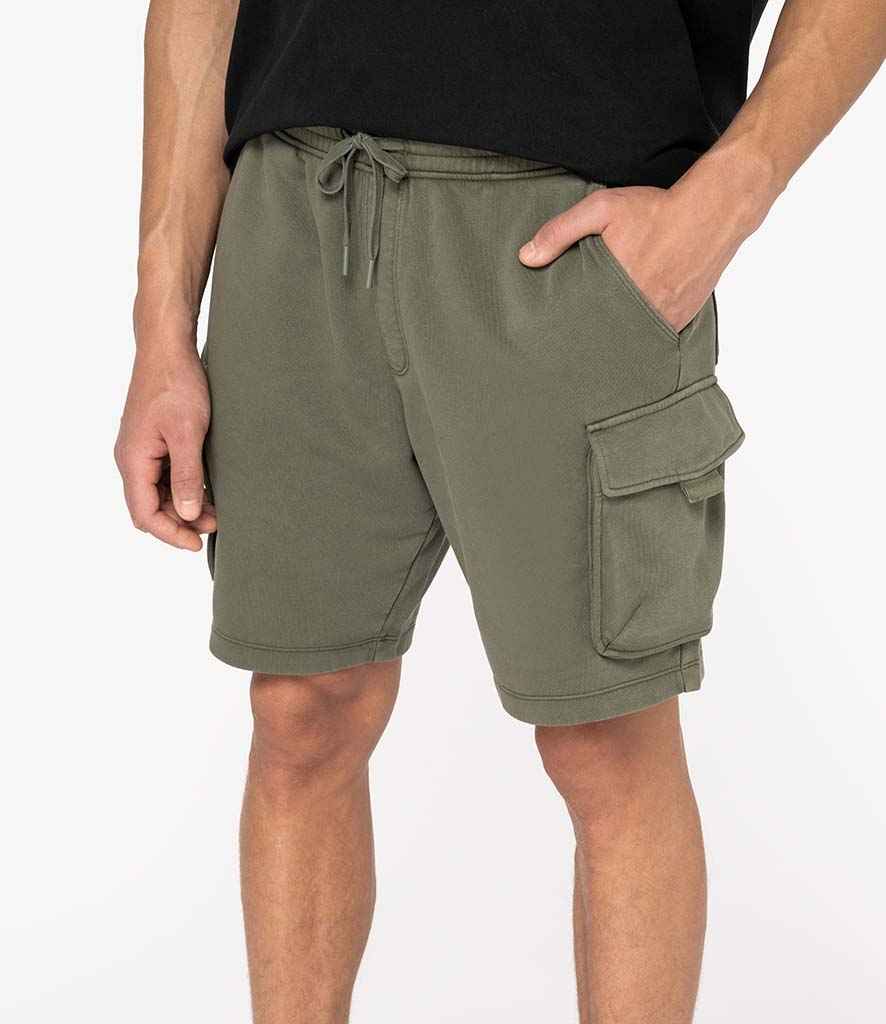 Native Spirit French Terry Washed Effect Cargo Shorts in Washed Organic Khaki