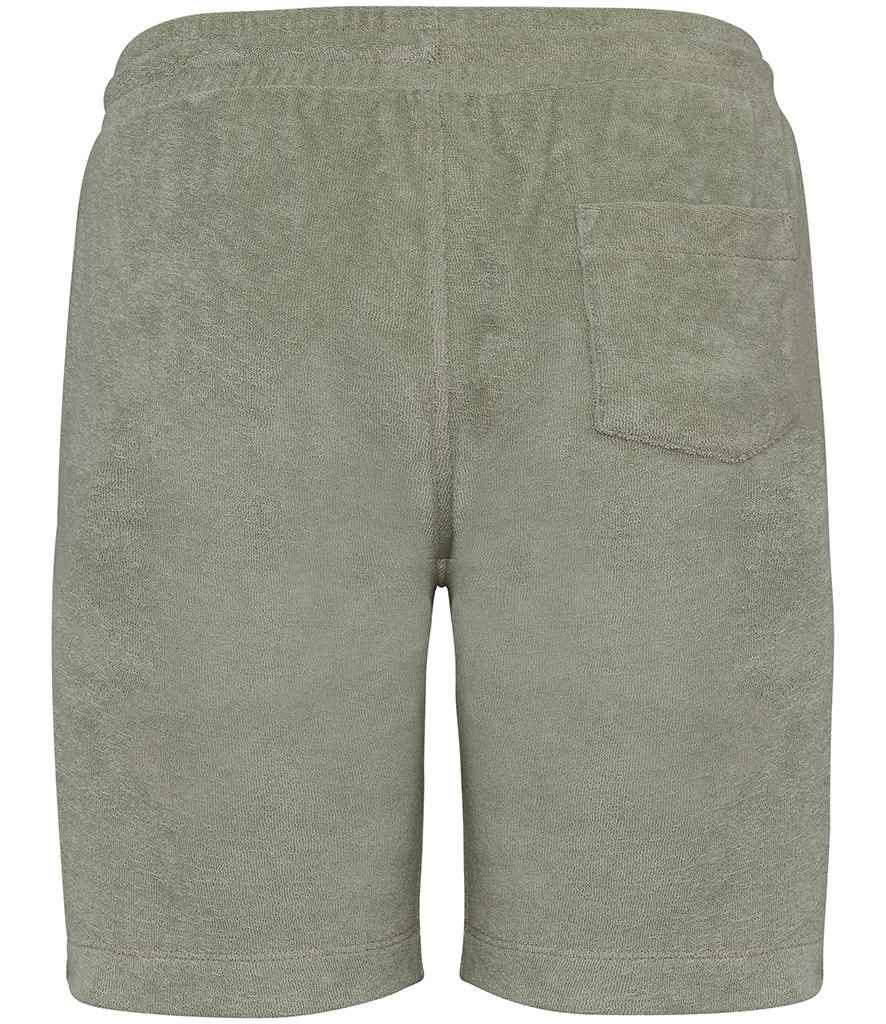 Native Spirit Kids Drawcord Terry Towel Shorts in Almond Green, back view