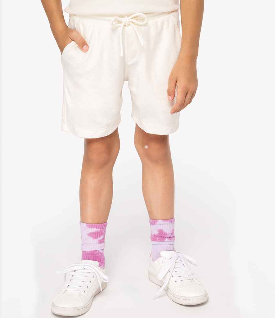 Native Spirit Kids Drawcord Terry Towel Shorts in Ivory