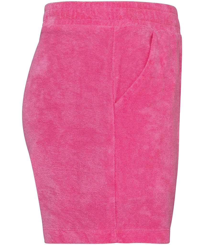 Native Spirit Kids Terry Towel Shorts in Candy Rose, side view