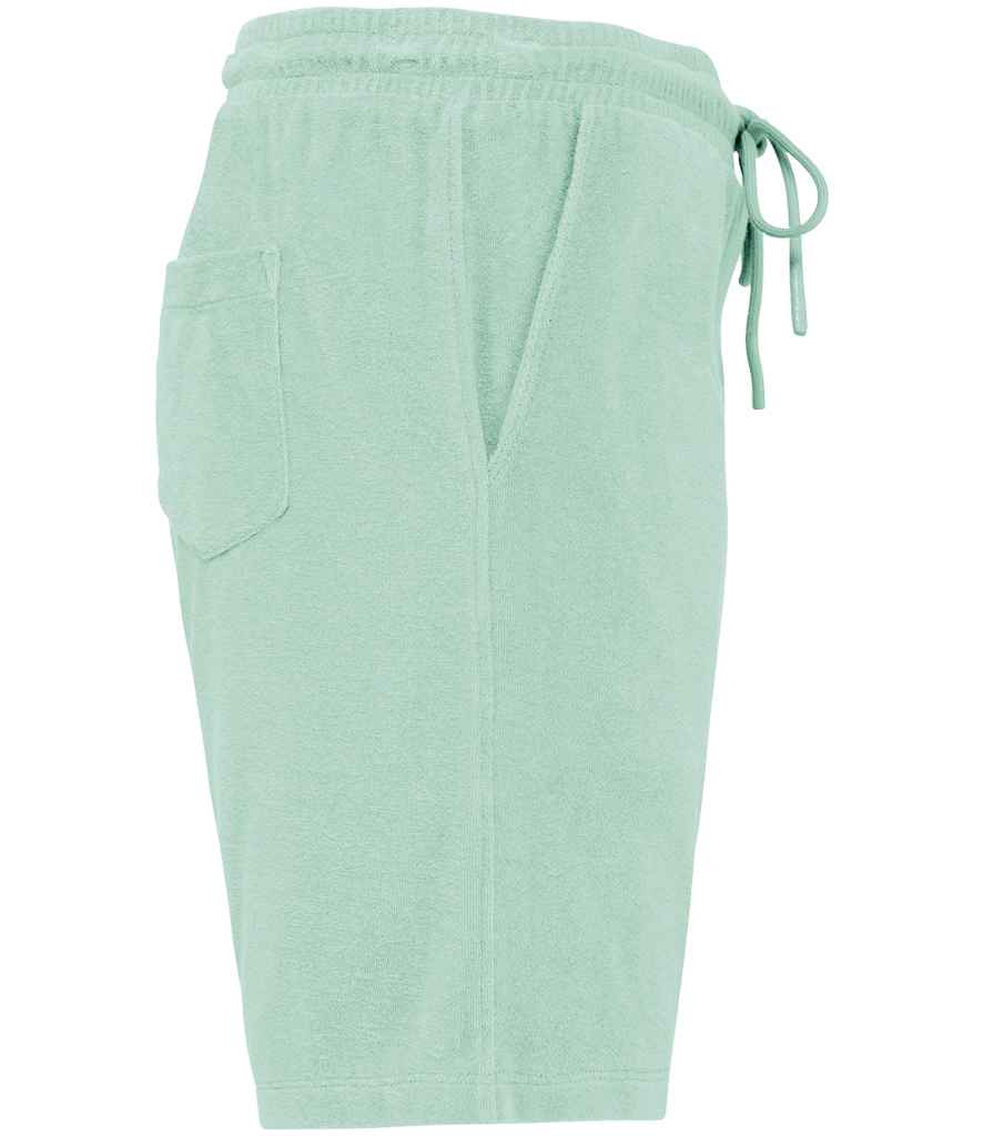 Native Spirit Terry Towel Shorts in Brook Green, side view