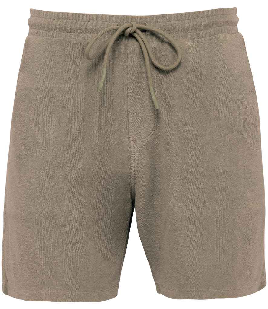 Native Spirit Terry Towel Shorts in Cream Coffee, front view