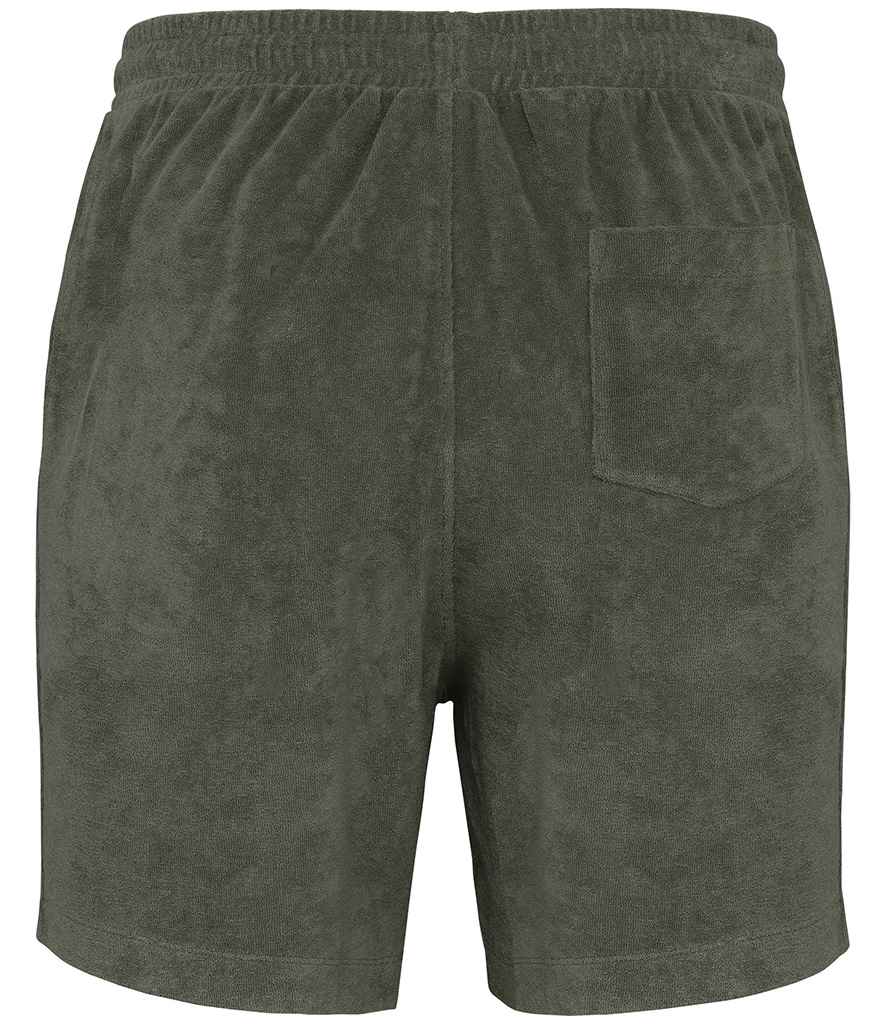 Native Spirit Terry Towel Shorts in Organic Khaki, back view