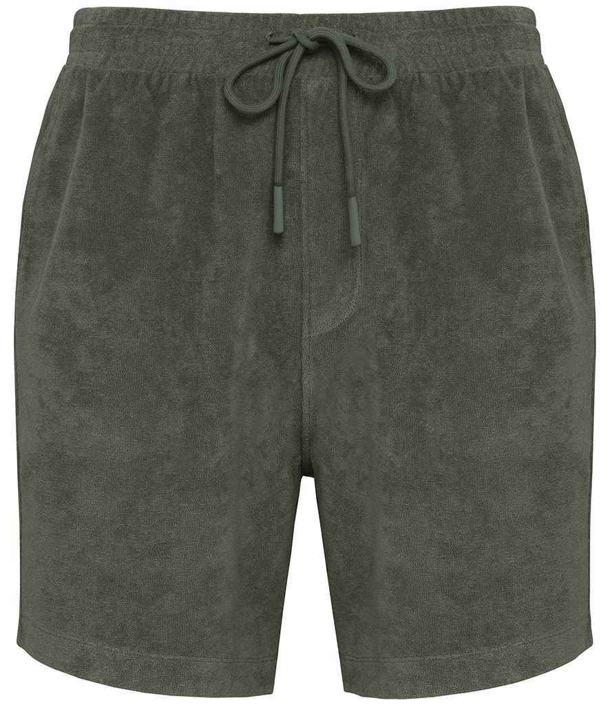Native Spirit Terry Towel Shorts in Organic Khaki, front view