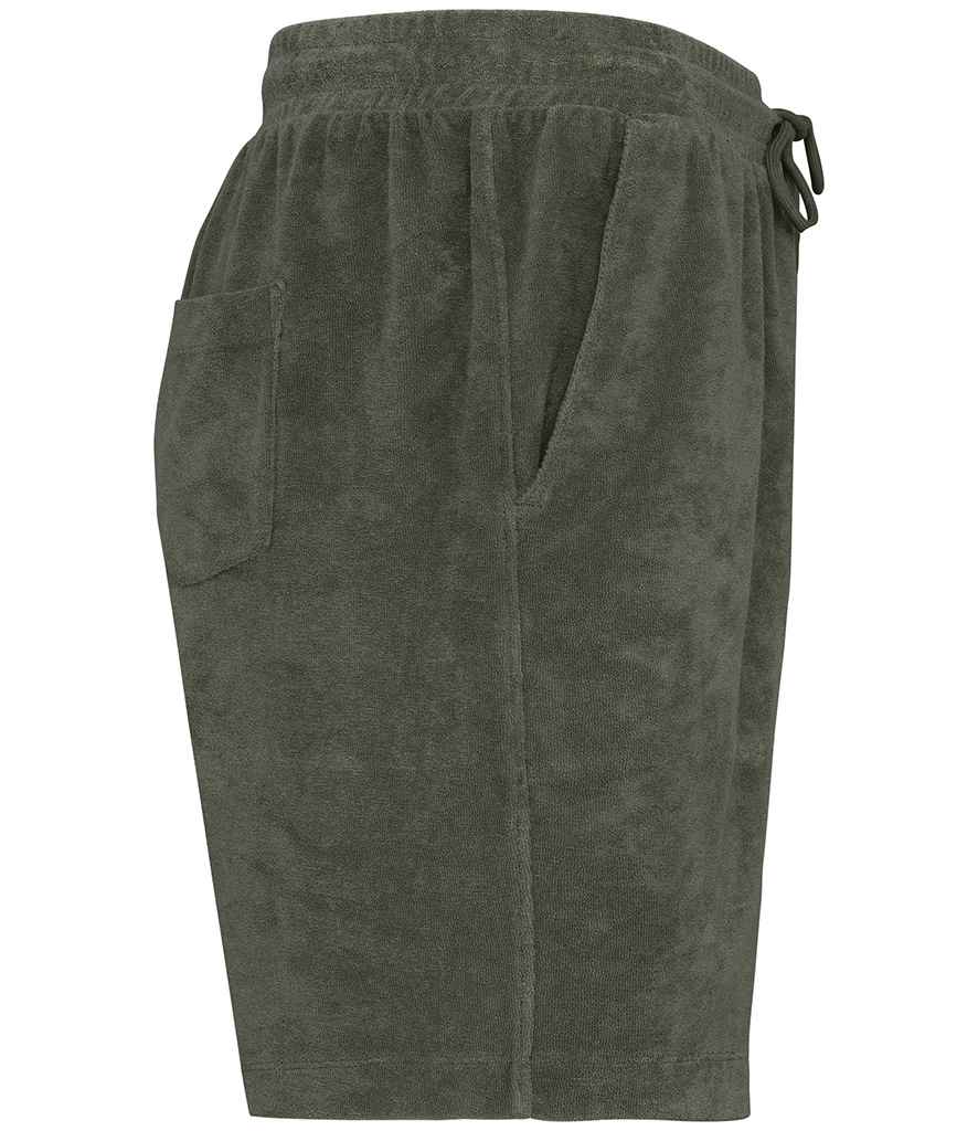 Native Spirit Terry Towel Shorts in Organic Khaki, side view