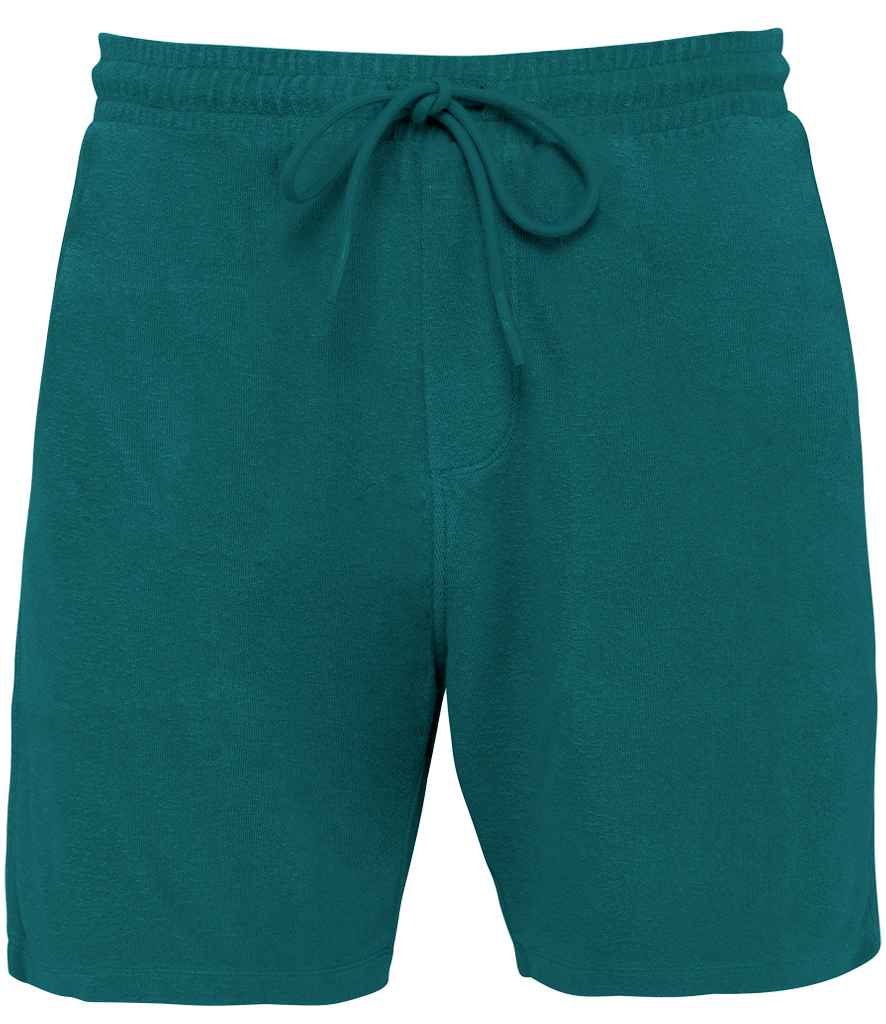 Native Spirit Terry Towel Shorts in Peacock Green, front view