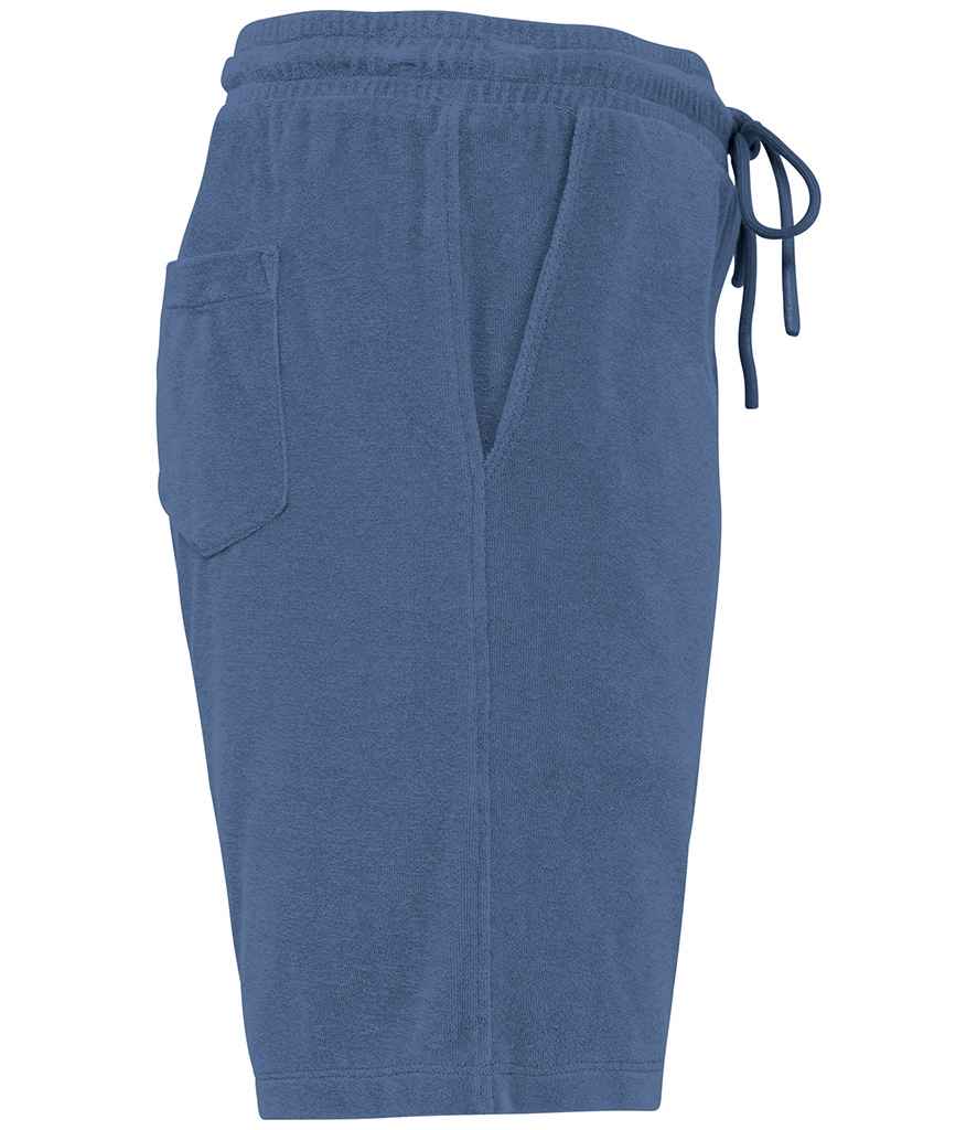 Native Spirit Terry Towel Shorts in Riviera blue, side view