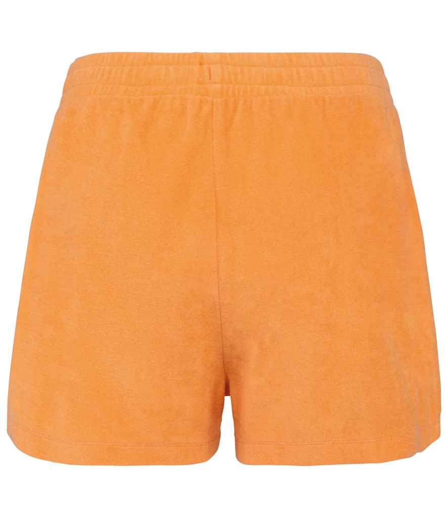 Native Spirit Ladies Terry Towel Shorts in Apricot, back view