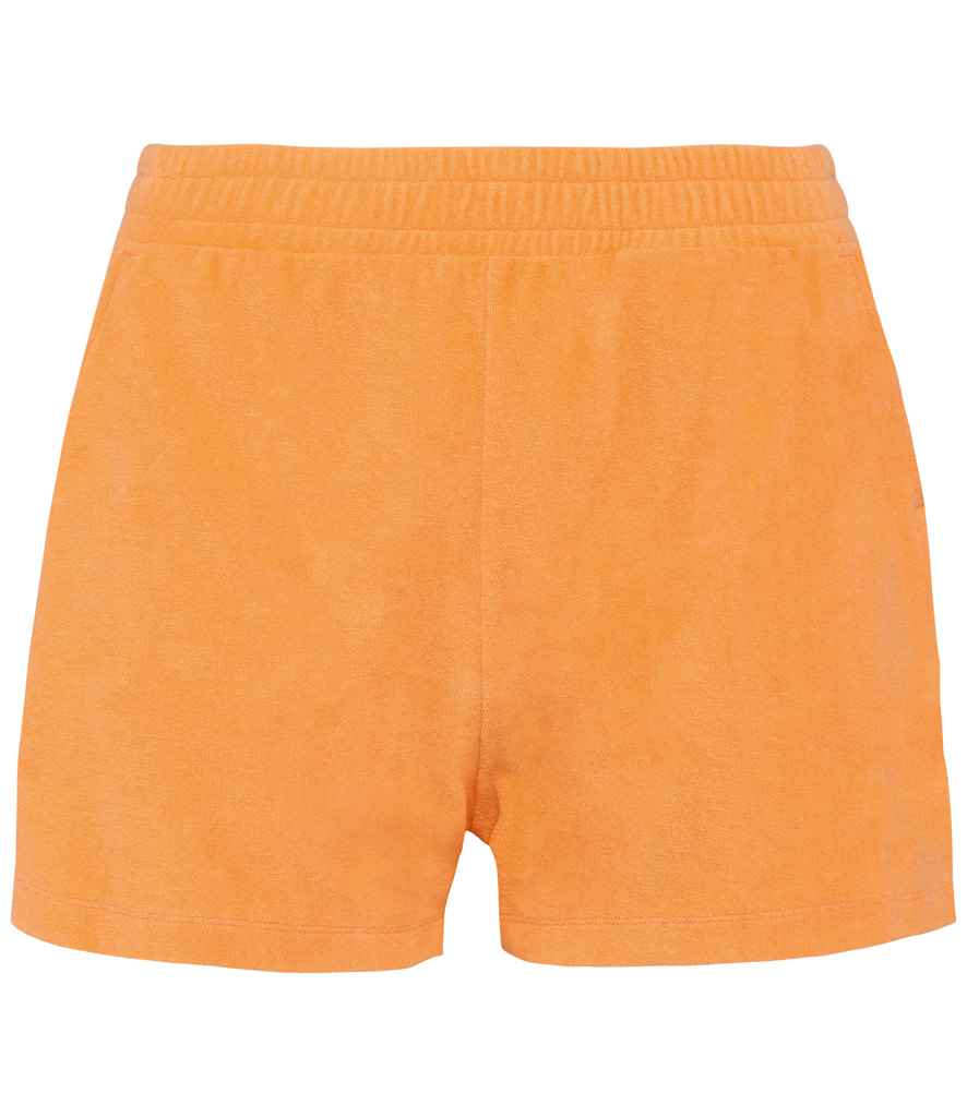 Native Spirit Ladies Terry Towel Shorts in Apricot, front view