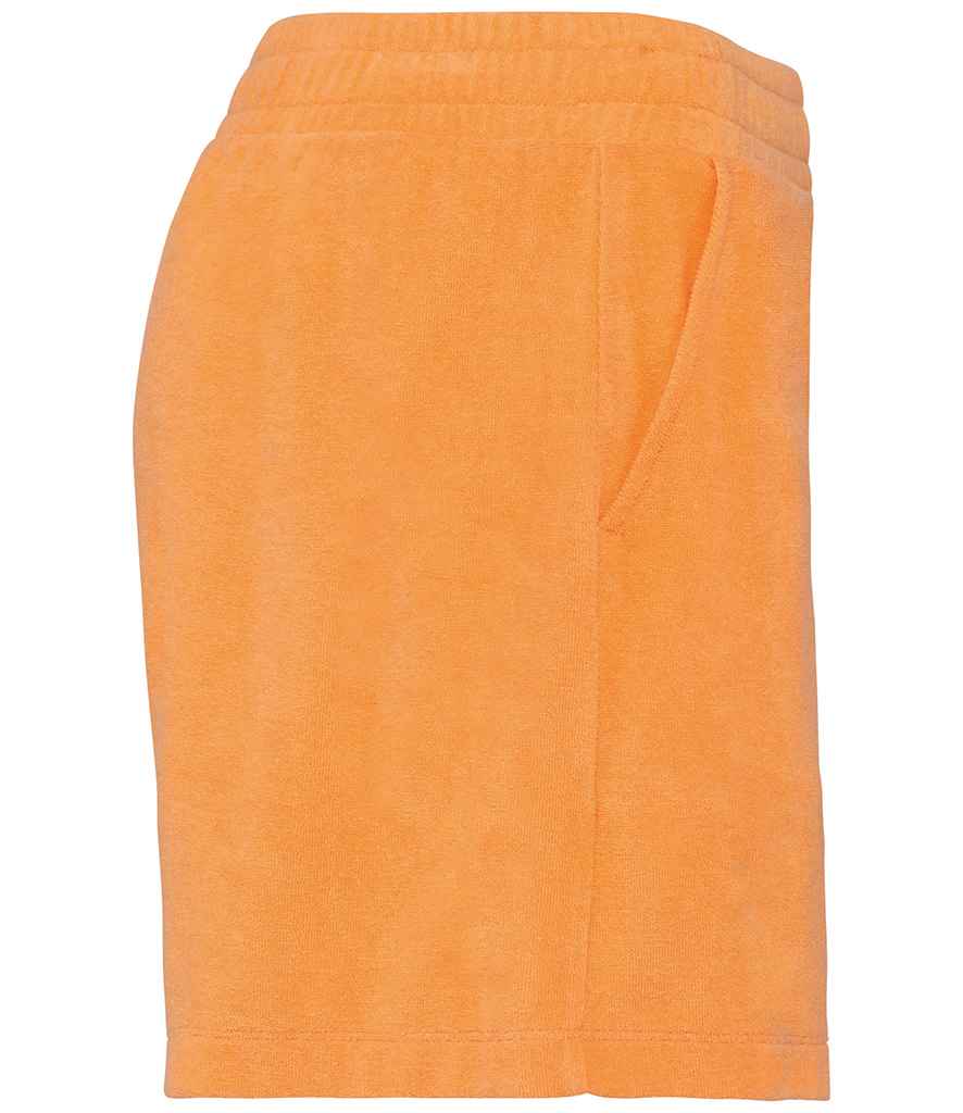 Native Spirit Ladies Terry Towel Shorts in Apricot, side view