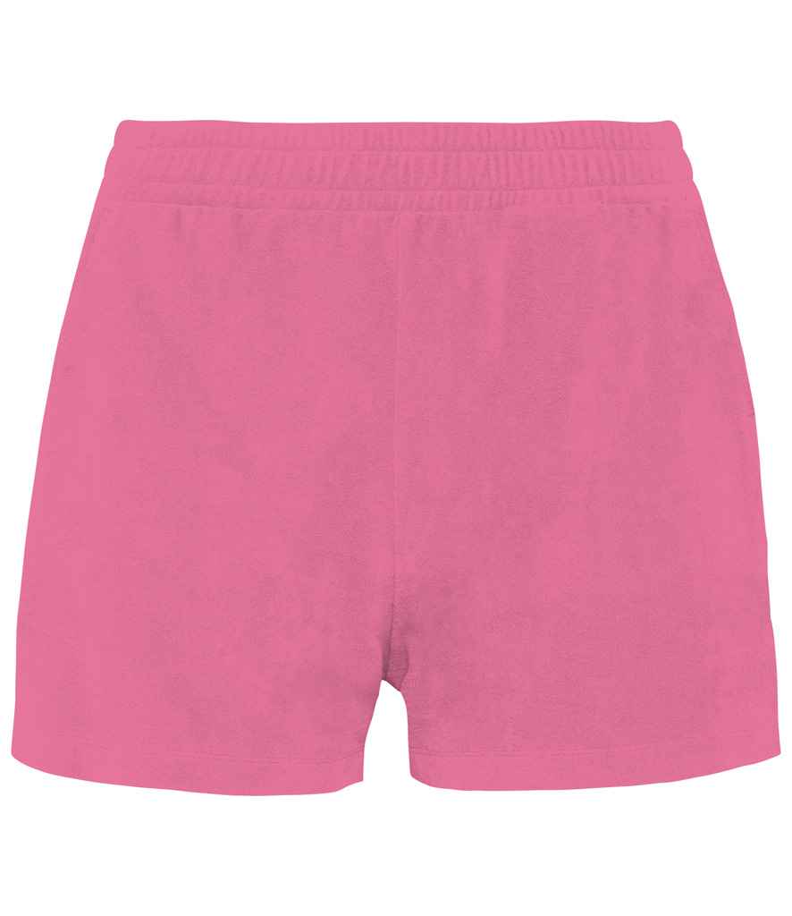 Native Spirit Ladies Terry Towel Shorts in Candy Rose, front view