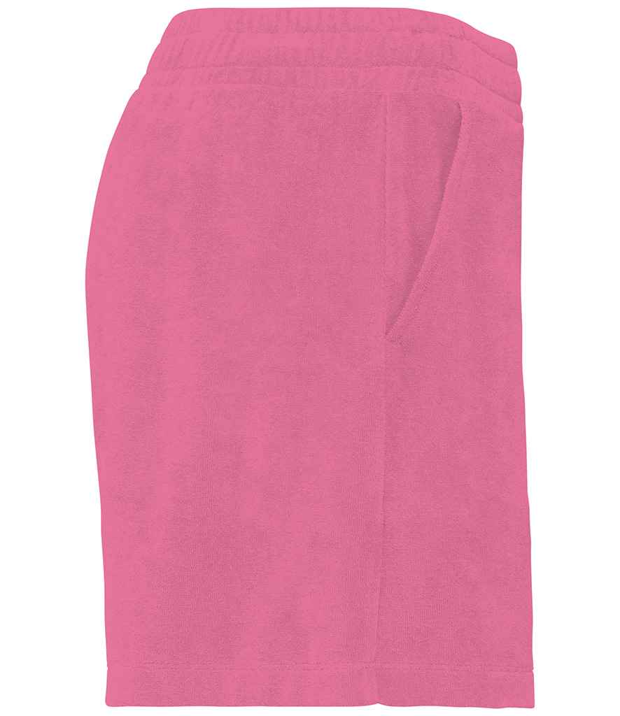 Native Spirit Ladies Terry Towel Shorts in Candy Rose, side view