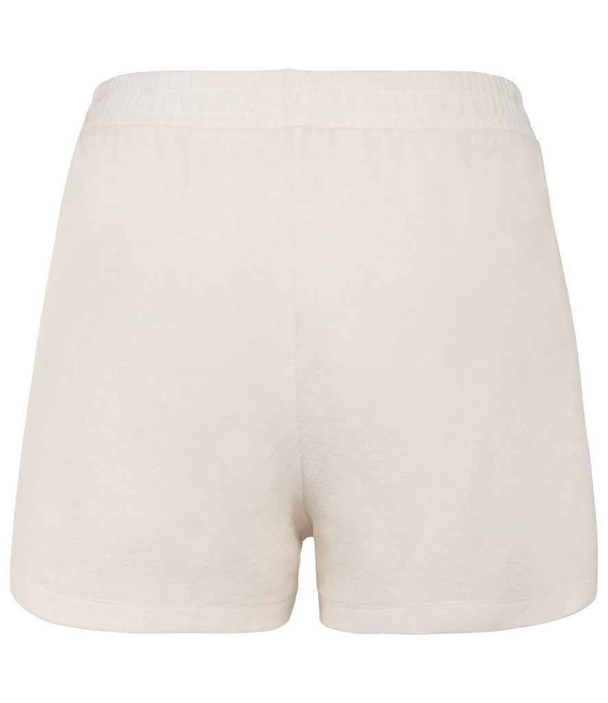 Native Spirit Ladies Terry Towel Shorts in Ivory, back view