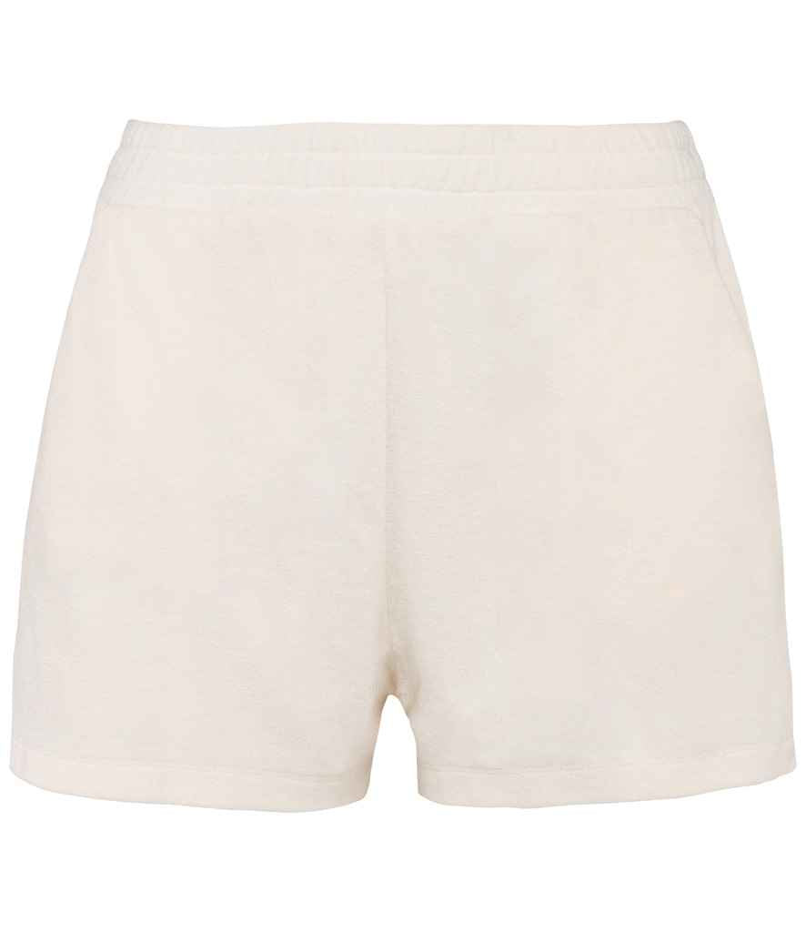 Native Spirit Ladies Terry Towel Shorts in Ivory, front view