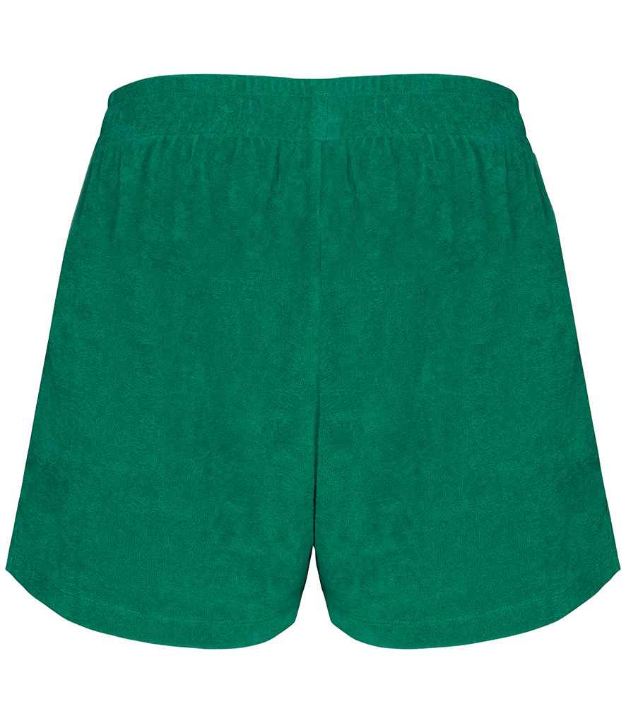 Native Spirit Ladies Terry Towel Shorts in Malachite Green, back view