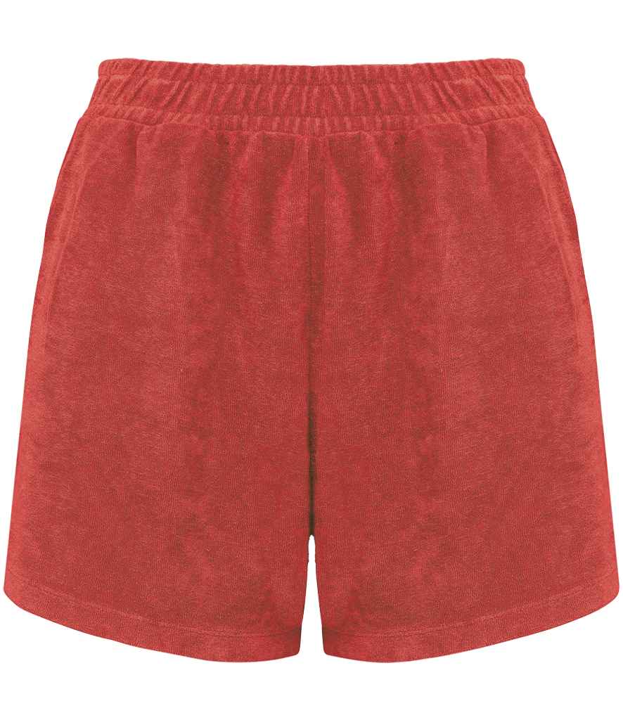 Native Spirit Ladies Terry Towel Shorts in Paprika, front view
