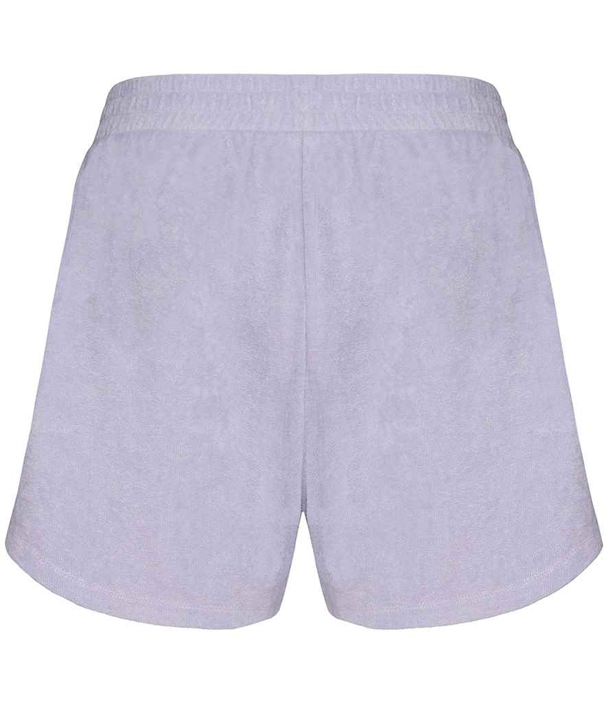 Native Spirit Ladies Terry Towel Shorts in Parma, back view